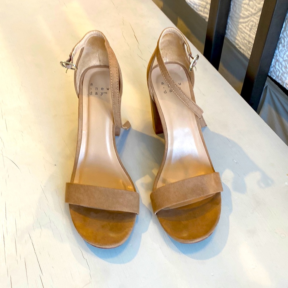 Nude suede block heel